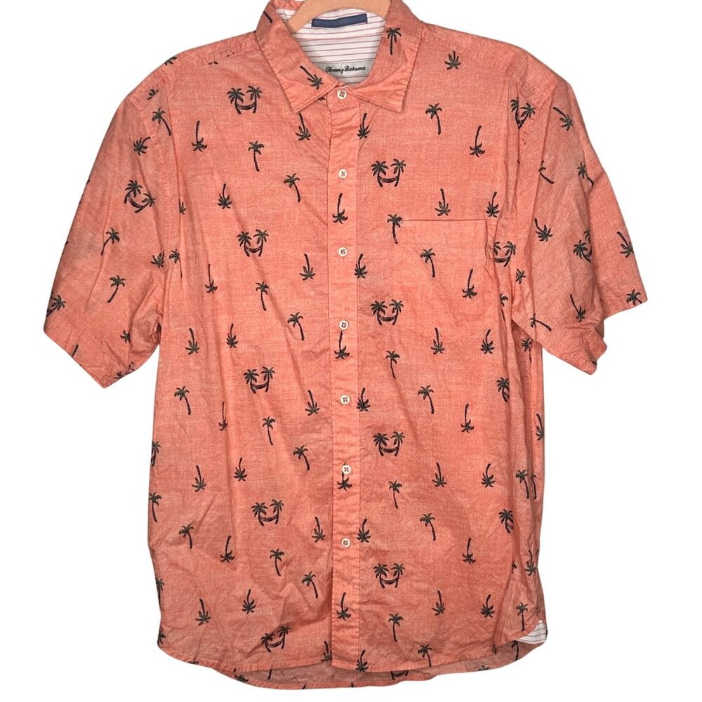 Tommy Bahama Mens Coral Palm Tree Button-Up Shirt M Aloha Hawaiian Summer Beach